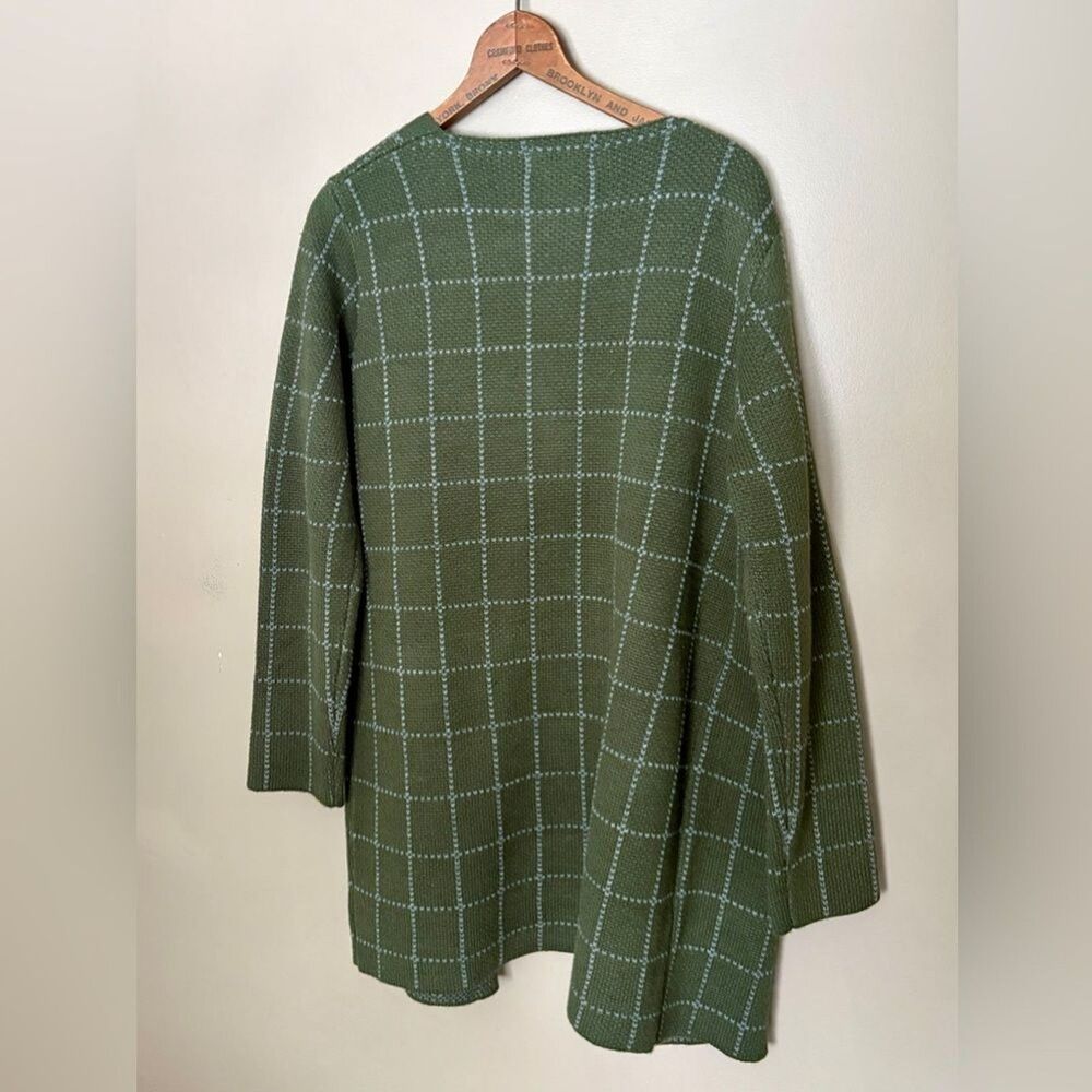 Anthropologie green window pane long line open cardigan sweater Oliver by Escio - Picture 6 of 15